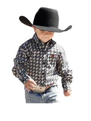 CINCH BLACK GEOMETRIC PRINT - KIDS BOYS SHIRT - MTW7061321