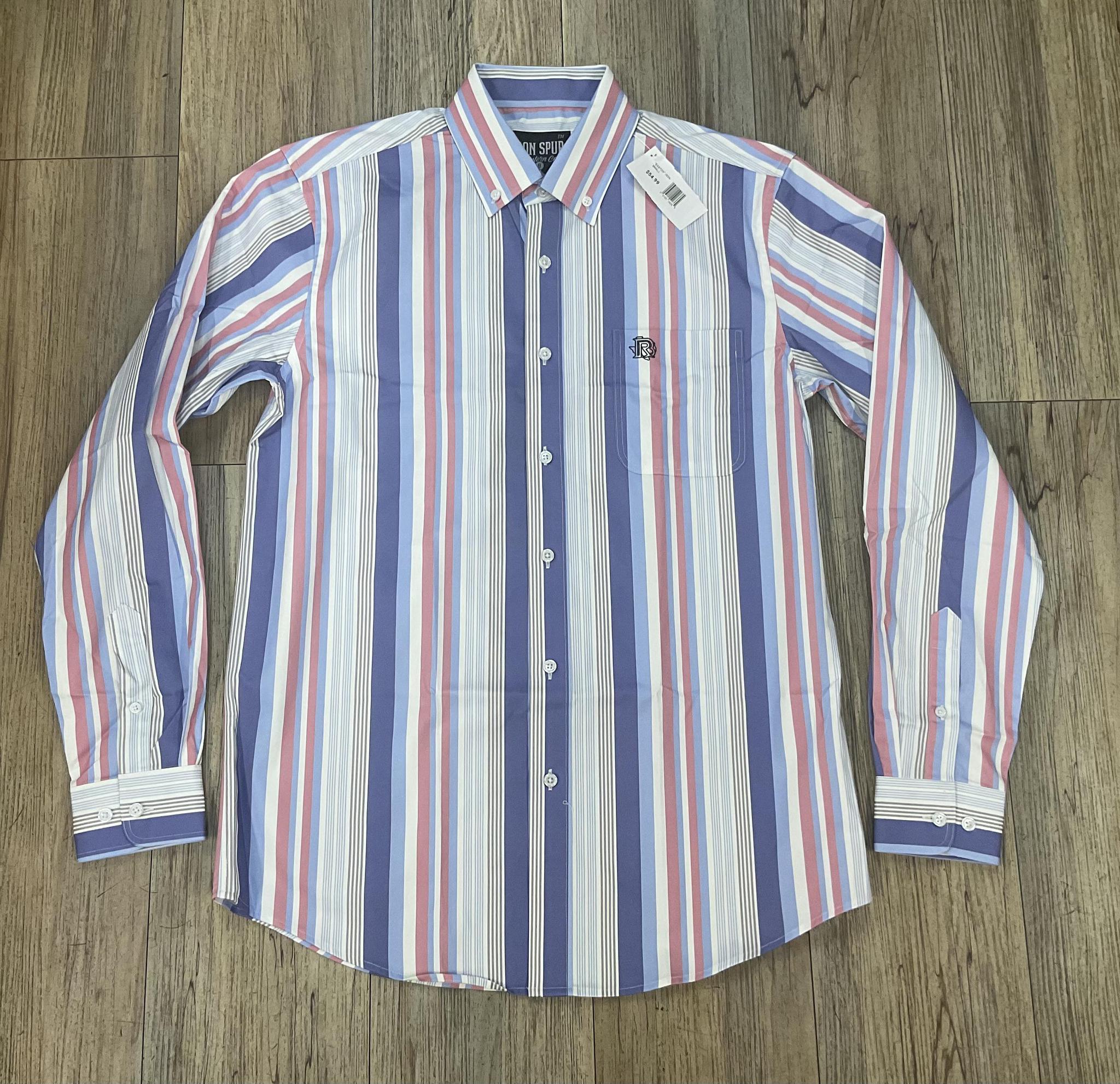 ‘’EASTON’’ IRON SPUR WESTERN CO.|MEN’S BLUE/PINK LONG SLEEVE STRIPE SHIRT