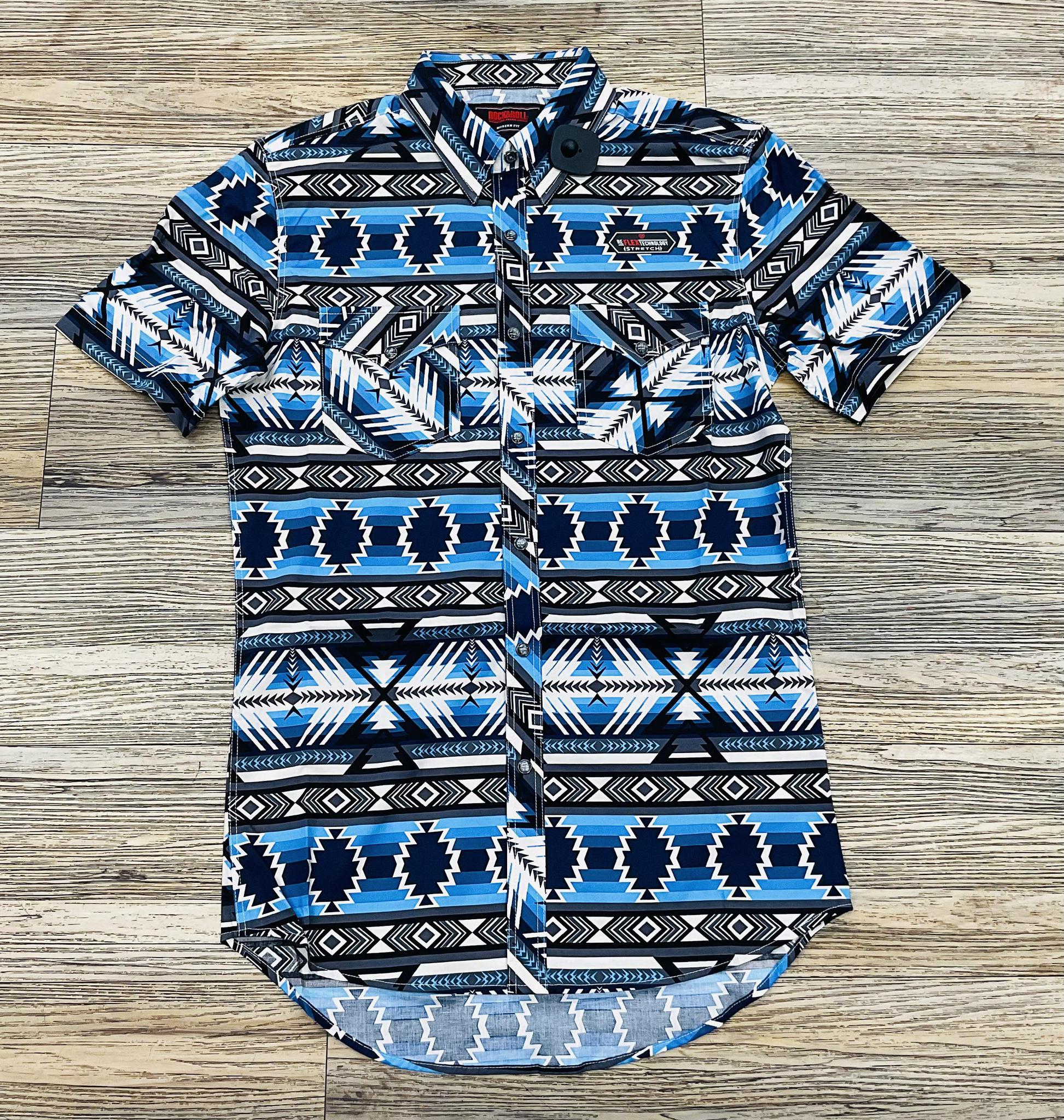 MEN ROCK & ROLL BLUE AZTEC PRINT SHIRT | BMN3S05861
