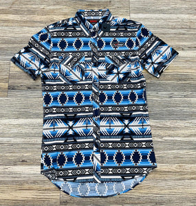 MEN ROCK & ROLL BLUE AZTEC PRINT SHIRT | BMN3S05861