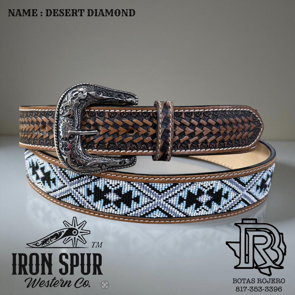 “ DESERT DIAMOND “ | IRON SPUR BELT HANDMADE TOOLED LEATHER 1.75 INCH TAPPERED TO 1.5 INCH