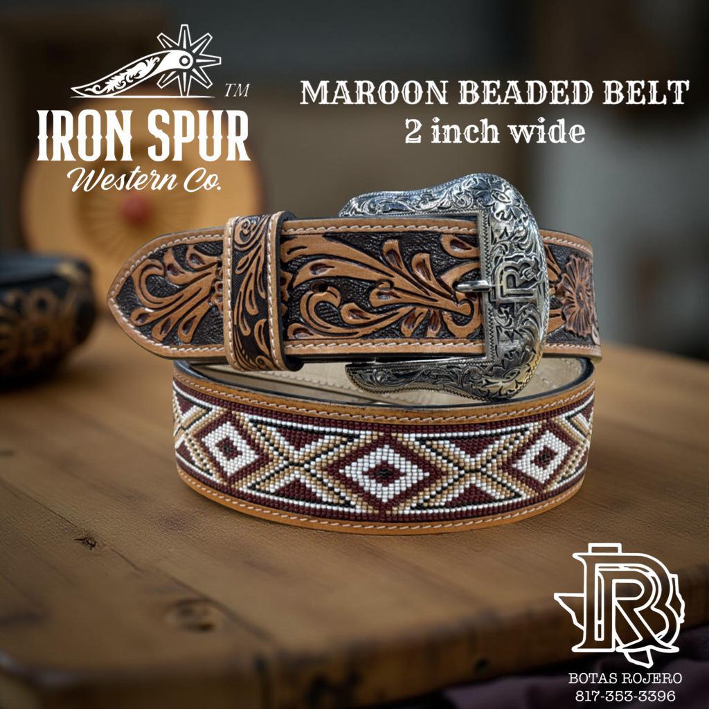 “ CLAY “ | 2 INCH WIDE BELT BEADED MAROON IRON SPUR ™️