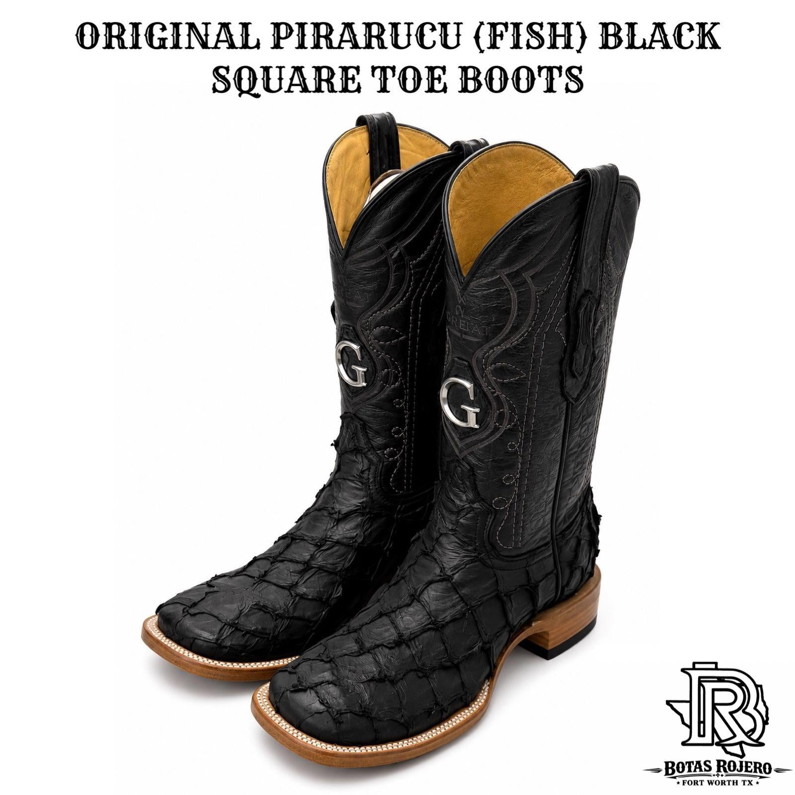 Wagon Boss “ | ORIGNAL PIRARUCU ( FISH ) MEN MATTE BLACK SQUARE TOE ...