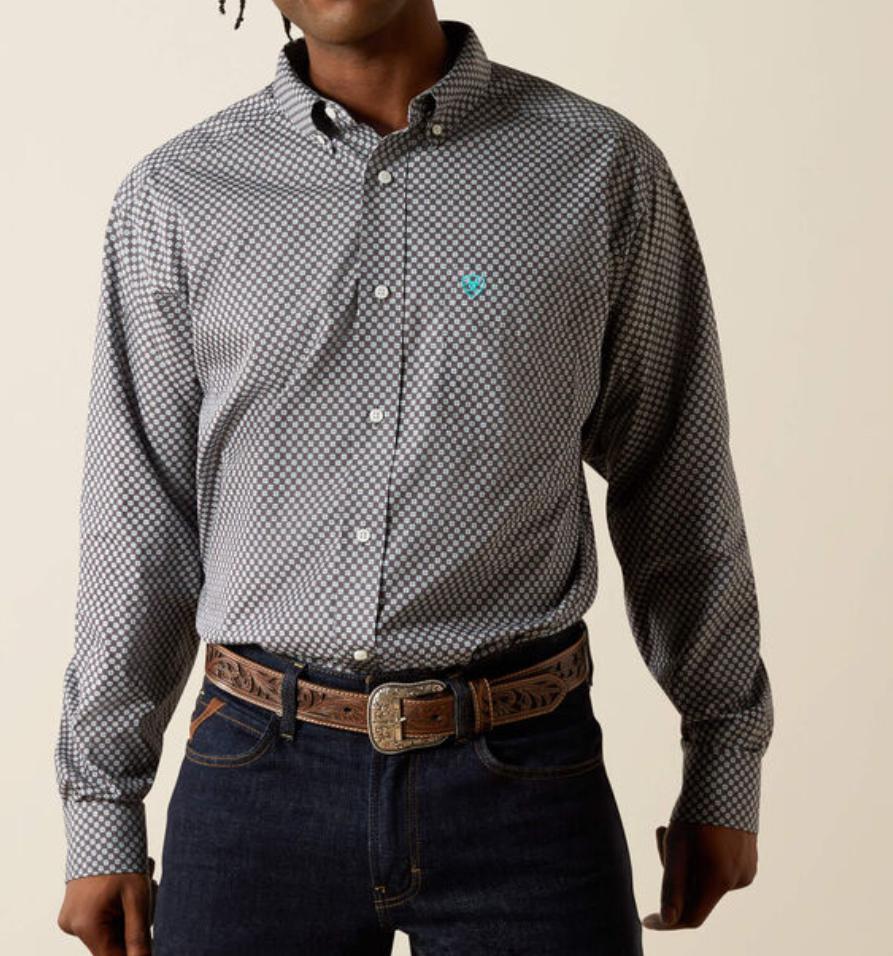 Ariat Men's Wrinkle Free Caleb Dark Grey Classic Button Down Shirt |10062228