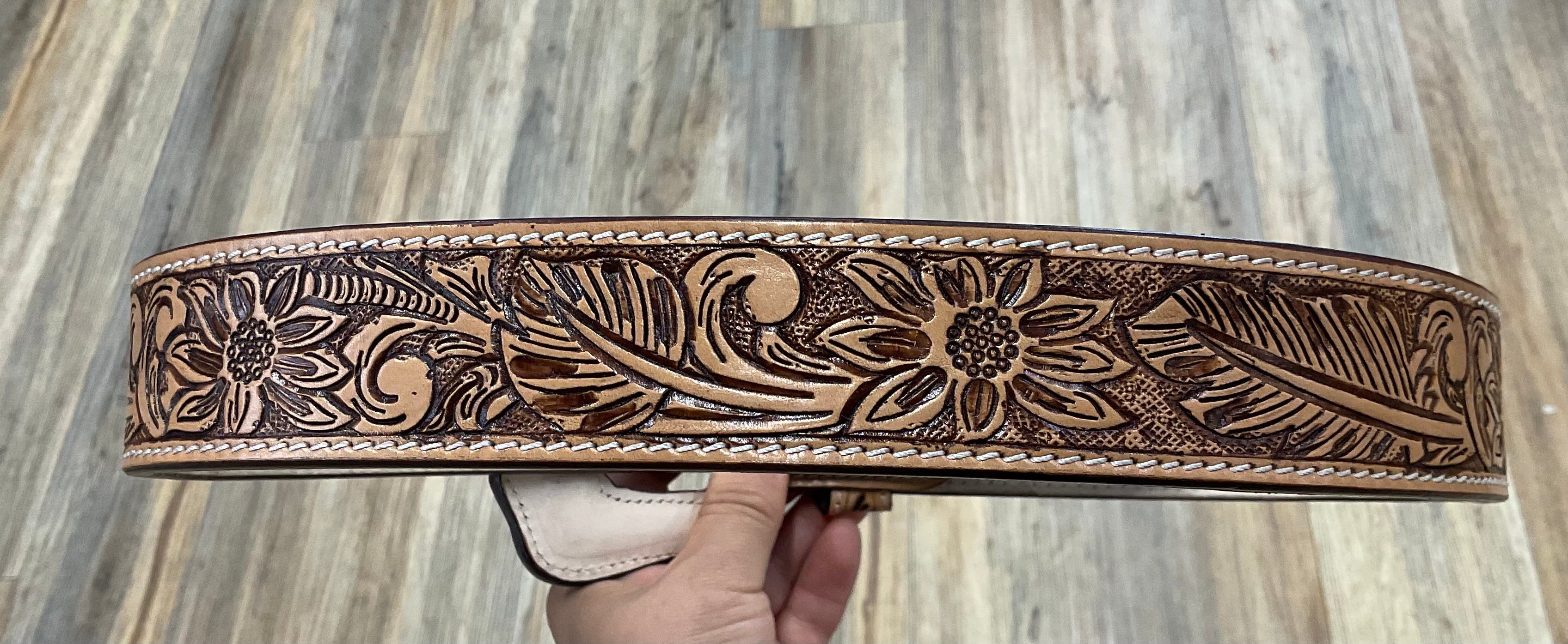 ‘’KELLY’’ WOMENS TOOLED LIGHT BROWN  BELT