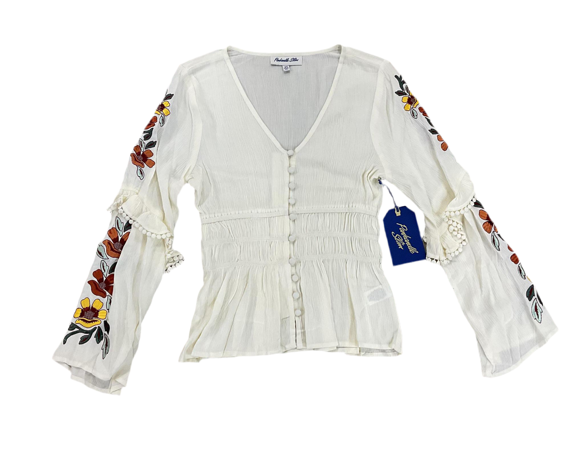 WOMEN’S PANHANDLE SMOCKED BUTTON DOWN CREAM SHIRT |LW52T05791