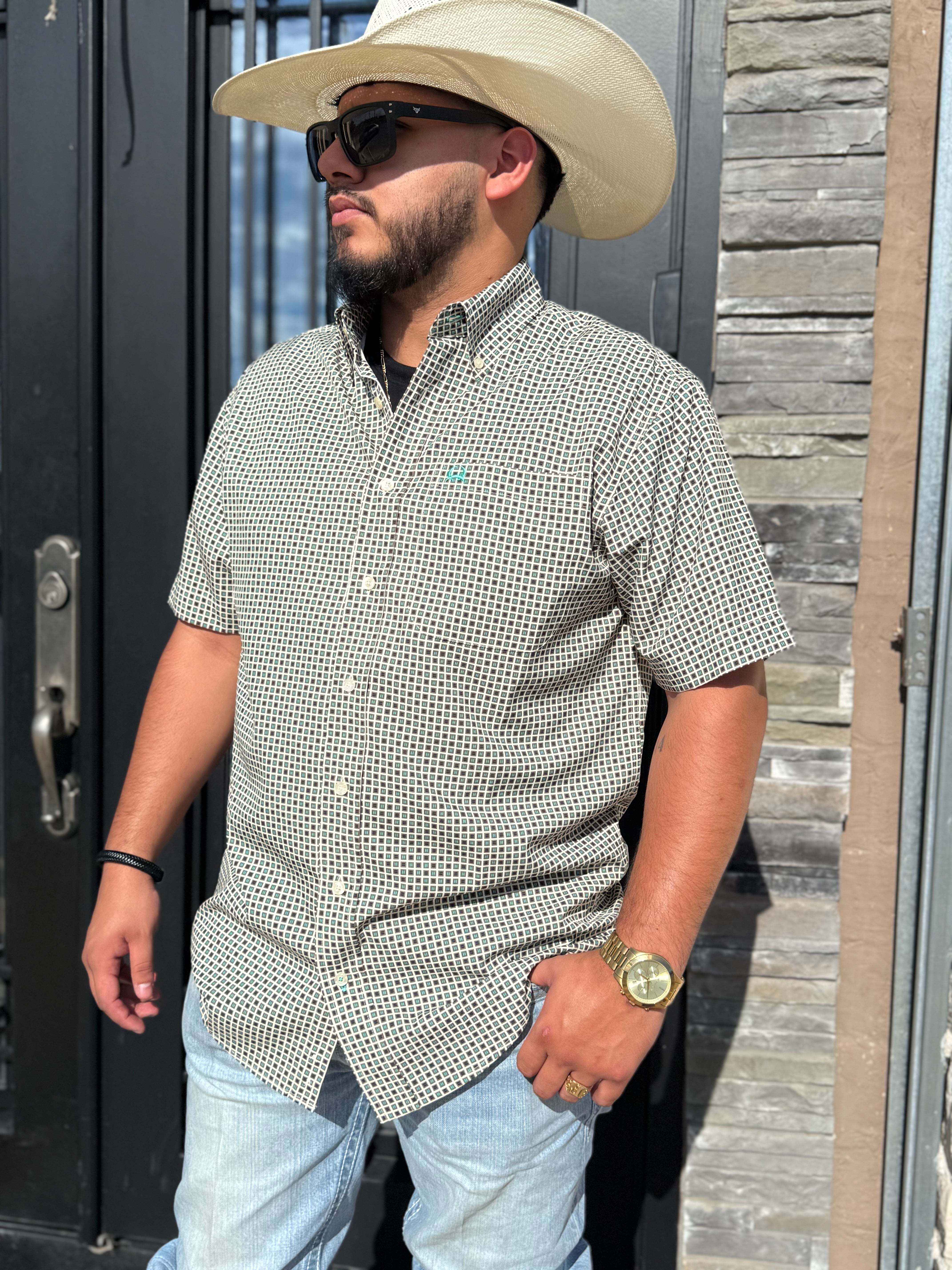 MEN’S CINCH ARENAFLEX CREAM SHORT SLEEVE SHIRT |MTW1704148