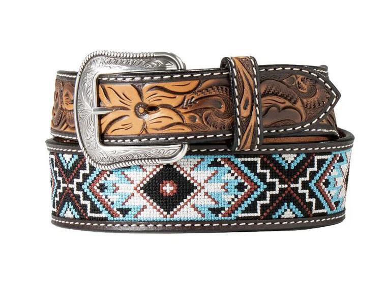 ‘’EDUARDO’’ Mens Floral Tooled Embroidered Belt |D100016997