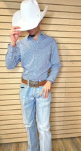 Load image into Gallery viewer, MENS PANHANDLE LONG SLEEVE 2PKT SNAP BLUE SHIRT | RMN2S02806