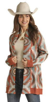 WOMENS AZTEC CARDIGAN BURNET ORANGE ROCK & ROLL |RRWT95R03S