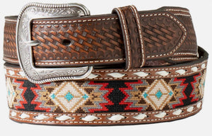 ‘’WILSON’’ 3D MENS BELT 1 3/4"-1 1/2" EMBROIDERED INLAY BUCK LACE RED| D100017804