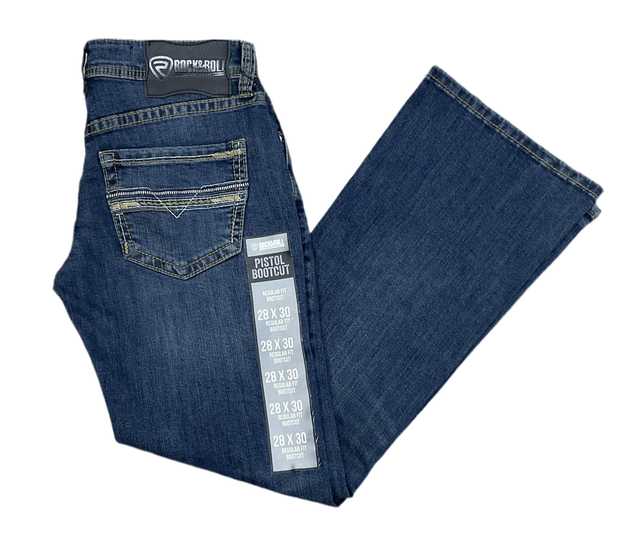 ROCK & ROLL MEN’S STEP STITCH EMB PISTOL DARK VINTAGE JEANS | BM0PD07359 GRAY LABEL