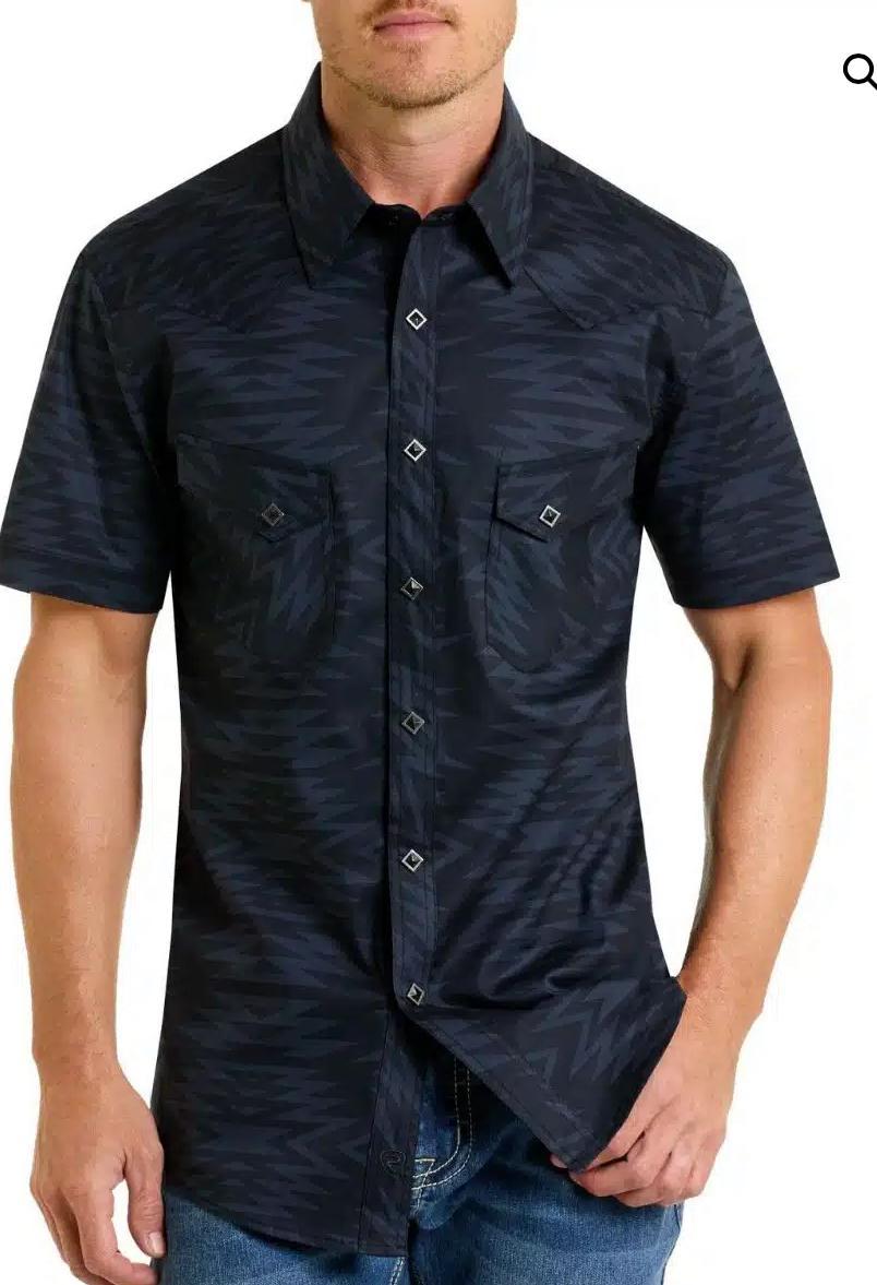 ‘’JAMES’’ ROCK & ROLL BLACK AZTEC PRINT SHORT SLEEVE SHIRT | BMN3S06476