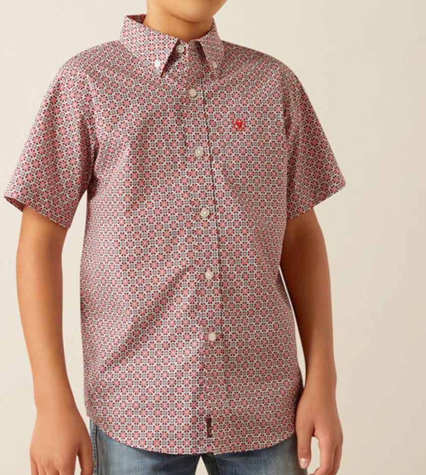 BOYS ARIAT RED WELCH SHORT SLEEVE SHIRT |10058720