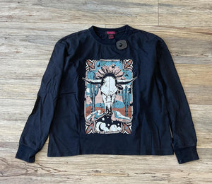 WOMEN ROCK & ROLL LONG SLEEVE GRAPHIC TEE BLACK | BW22T02760
