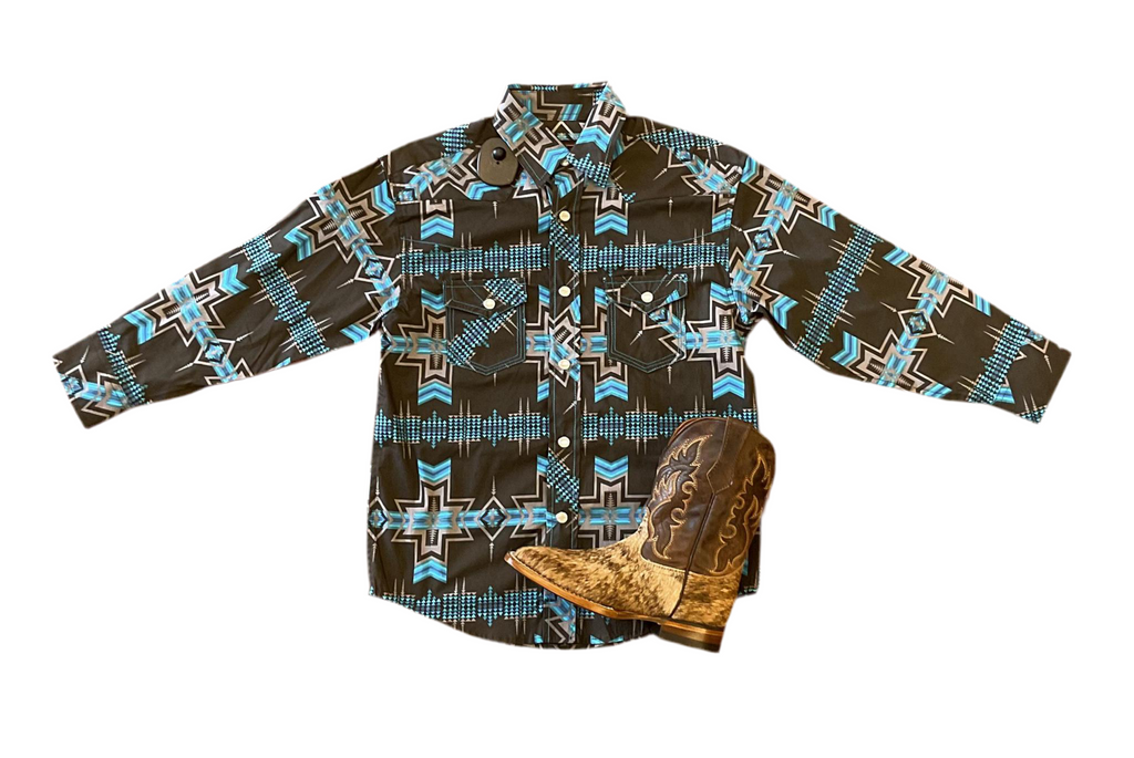 Boys Aztec long sleeve shirt teal |B8S2024