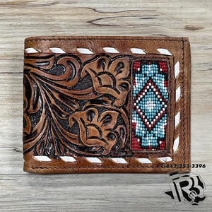 “ THOMAS  “ | MEN BI FOLD WESTERN TOOLED LEATHER WALLET BEADED