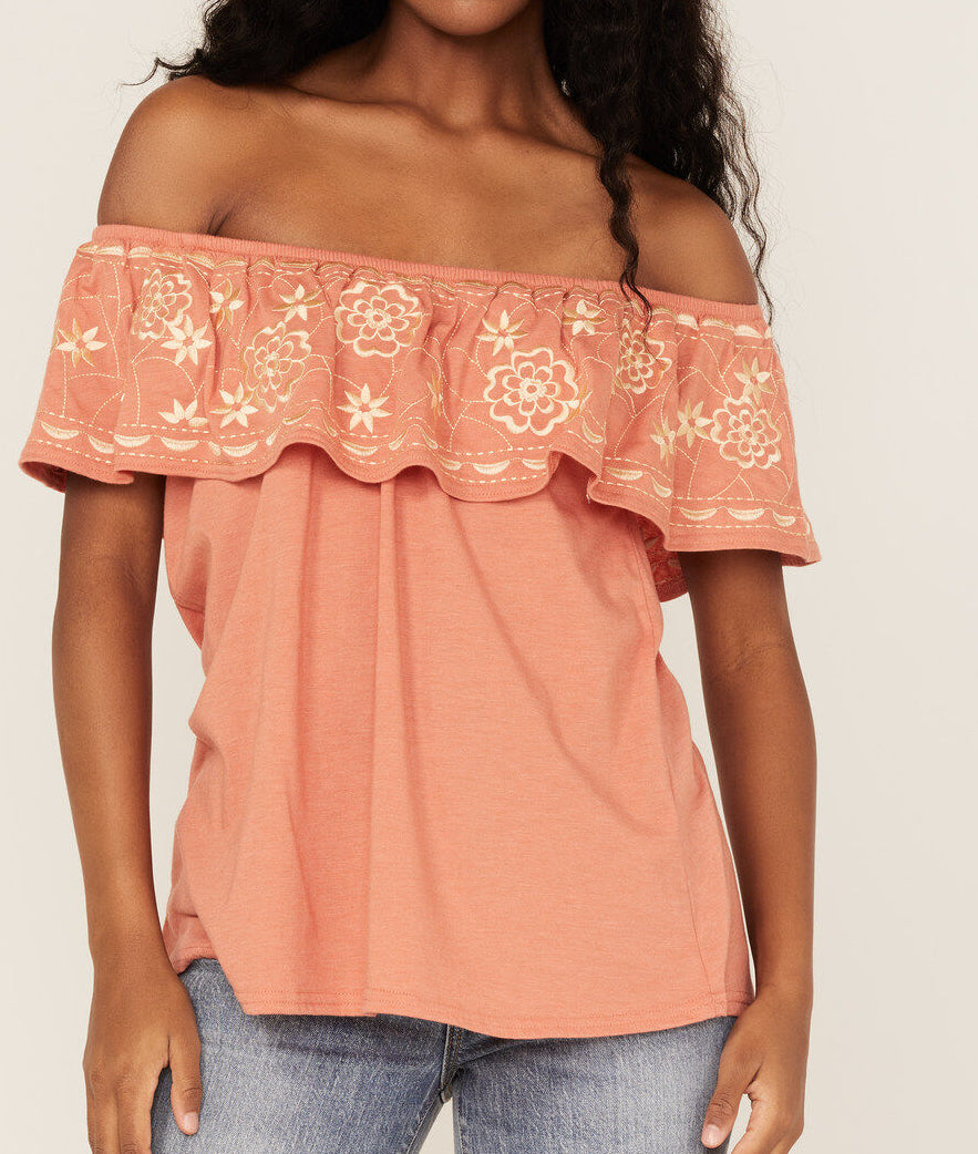 WOMAN EMBROIDERED FLOUNCE TOP ORANGE ROCK & ROLL |WLWT21RZIJ