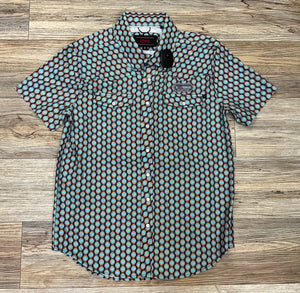 ‘’CESAR’’ MEN’S ROCK & ROLL TEAL MINI AZTEC TEK SNAP SHORT SLEEVE SHIRT |BMN3S06421