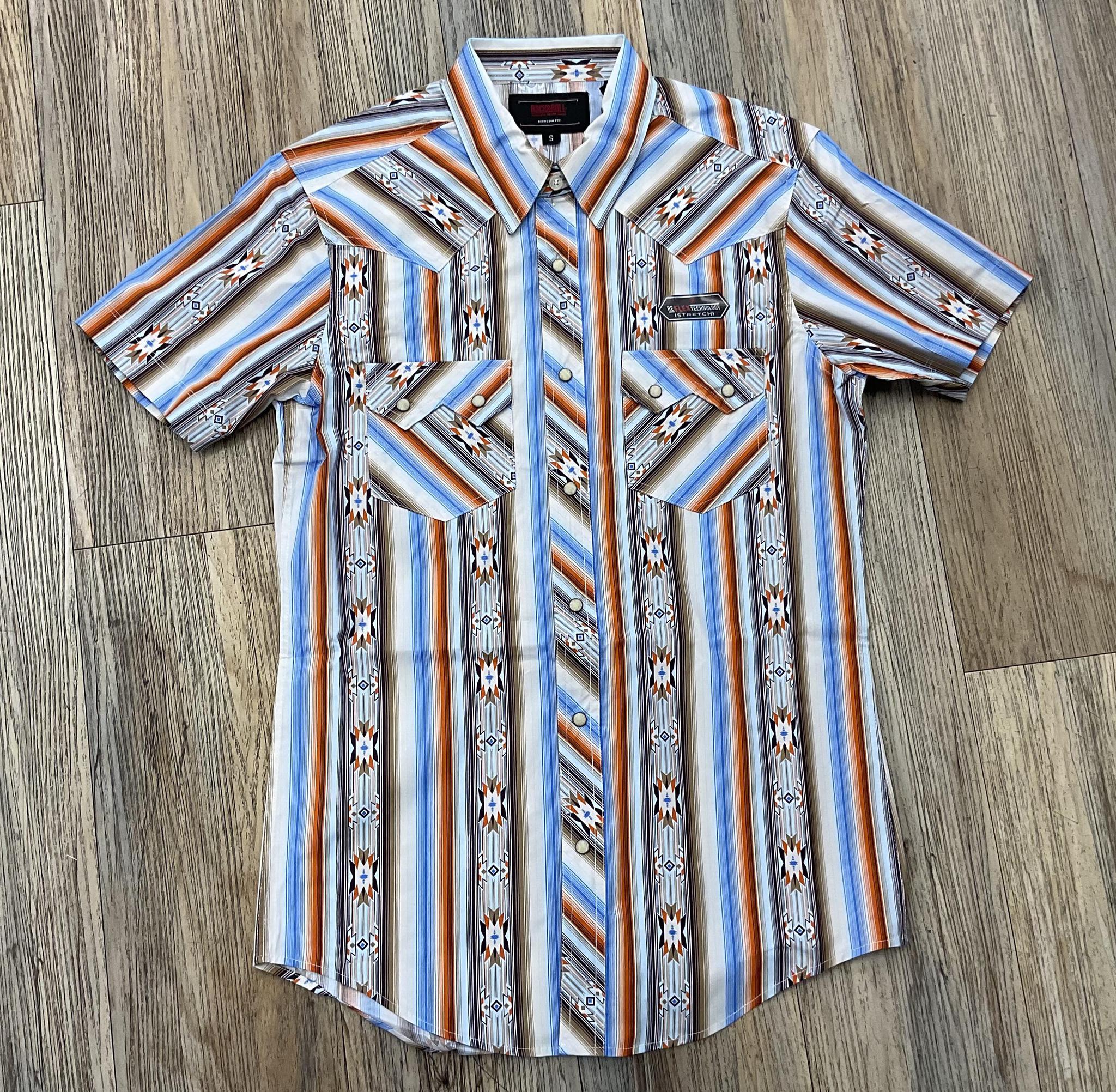 ‘’KAIN’’ MENS ROCK & ROLL ORANGE STRIPE AZTEC SHORT SLEEVE SHIRT | BMN3S06498