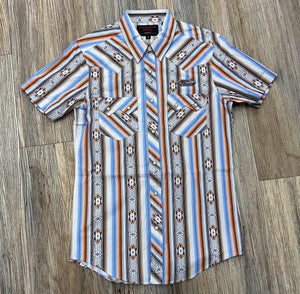 ‘’KAIN’’ MENS ROCK & ROLL ORANGE STRIPE AZTEC SHORT SLEEVE SHIRT | BMN3S06498
