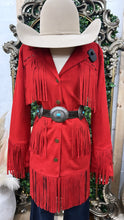 Load image into Gallery viewer, “ Winter “ | WOMEN RED MICRO SUEDE FRINGE  JACKET PRW092RZXD
