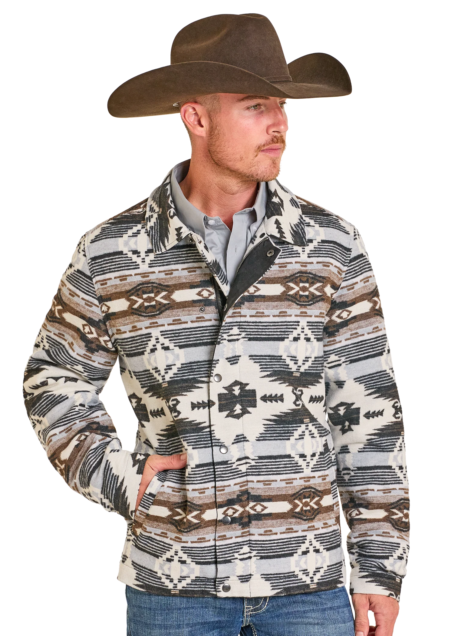 AZTEC MEN’S JACQUARD JACKET WITH REMOVABLE COLLAR BM92C06716