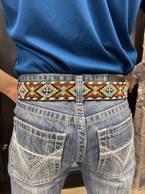 “ Gus “ | MENS COLOR FLORAL BEAD TOOLED BELT N210005532