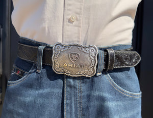 Ariat Western Mens Belt Leather Floral Embossed Black  | A102040