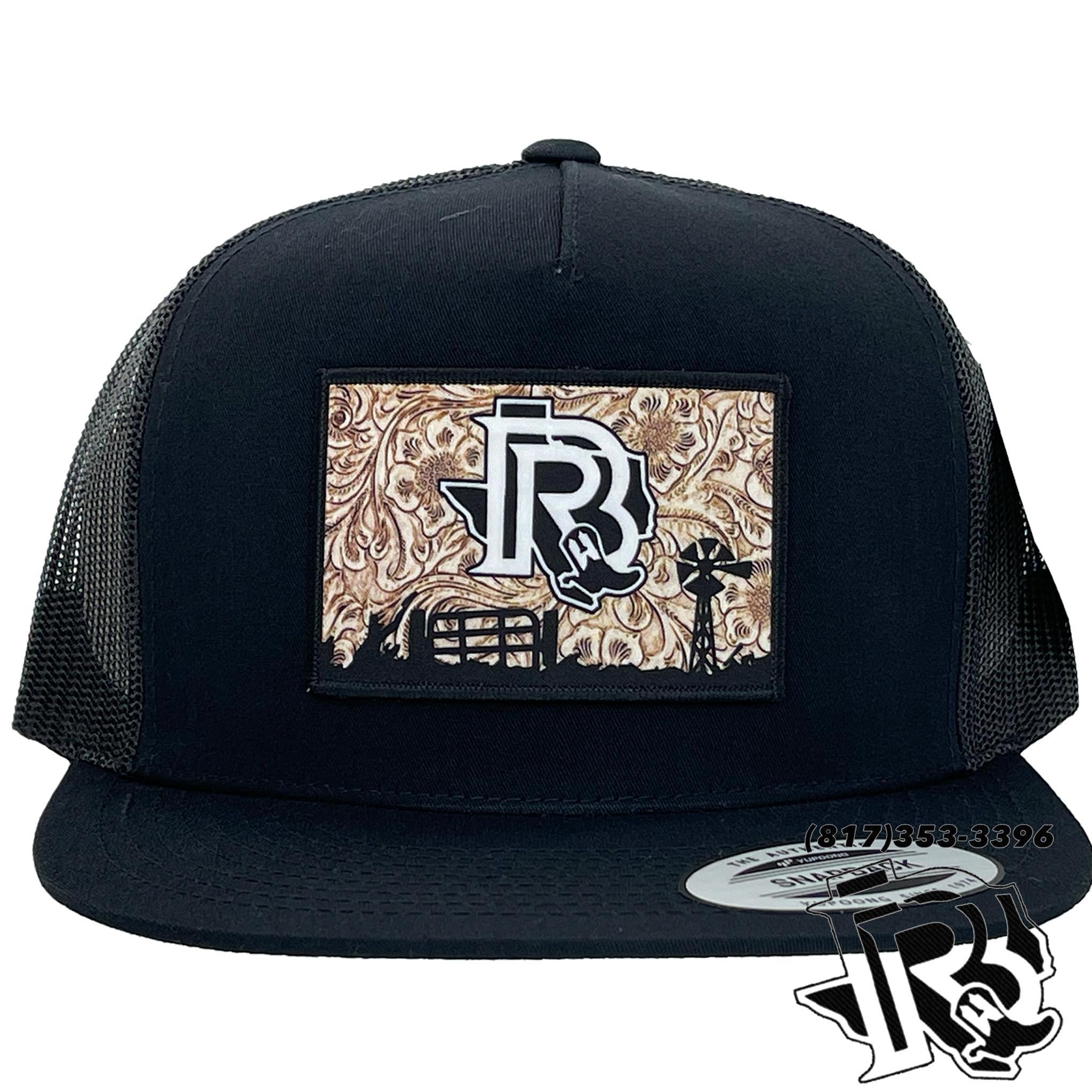 “KYLE” | BR TOOLED LEATHER PATCH CAP BLACK/BLACK
