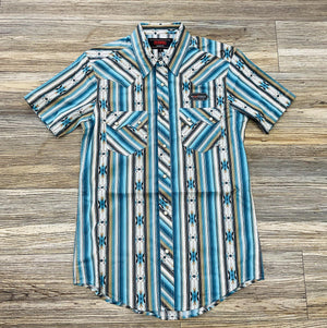 MEN’S ROCK & ROLL BRIGHT TURQUOISE AZTEC PRINT SHORT SLEEVE SHIRT | BMN3S05855