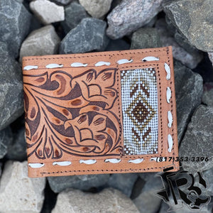 “ Damian  “ | MEN BI FOLD WESTERN TOOLED LEATHER WALLET BEADED