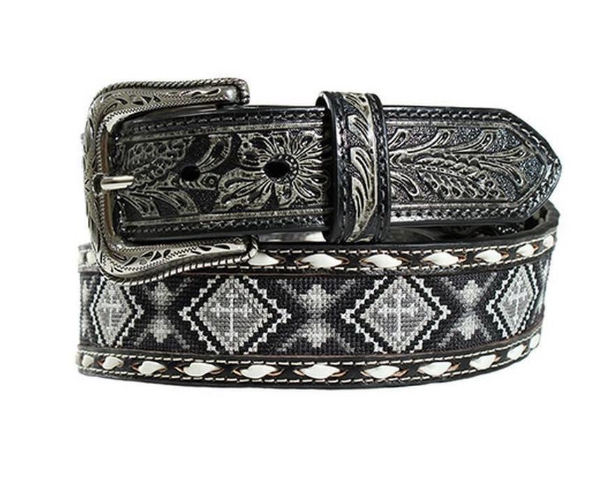 Nocona Western Belt Mens Beaded Cross Buck Stitching| N210005501
