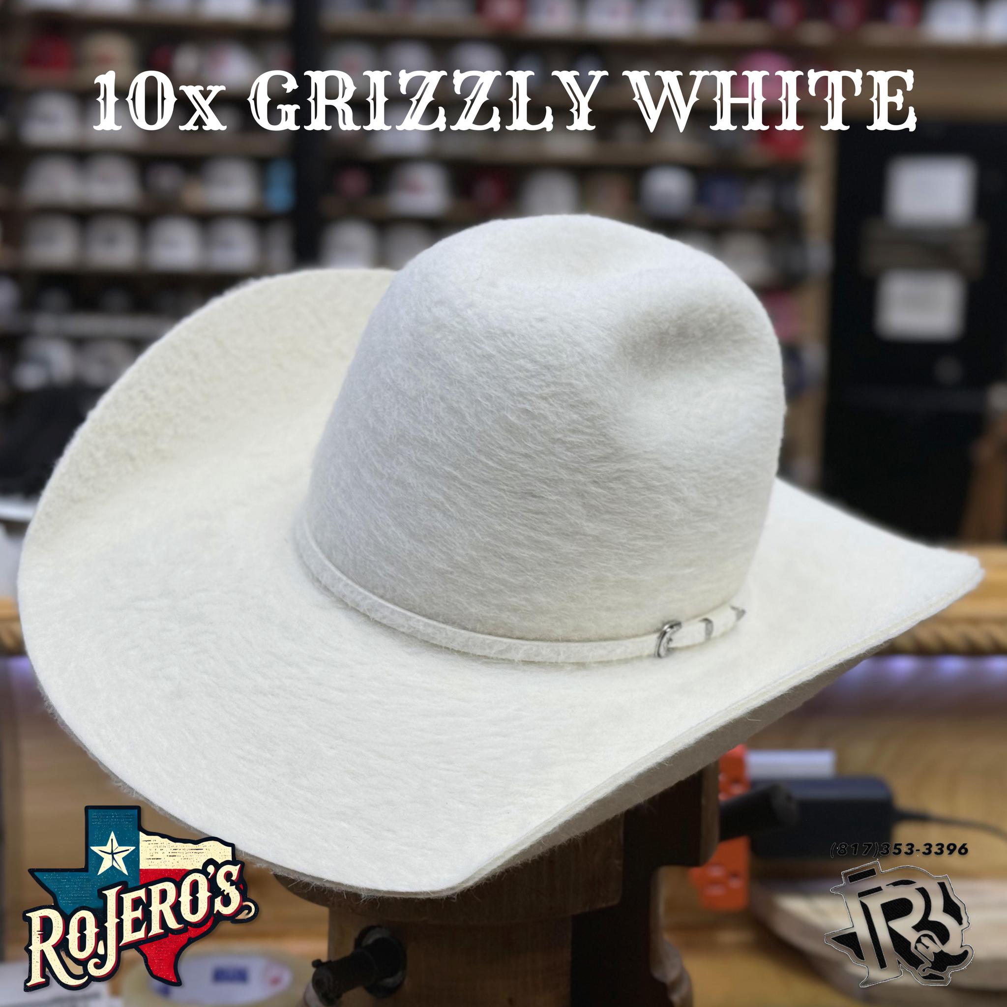 10x GRIZZLY | WHITE RODEO KING WESTERN COWBOY FELT HATS