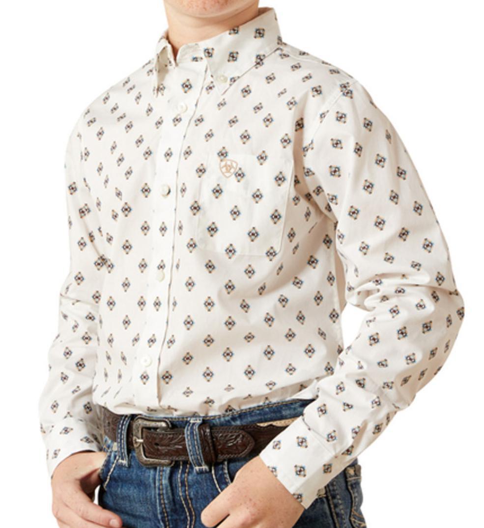 ARIAT THELL WHITE CLASSIC FIT PRINT KIDS BOYS SHIRT |10065987