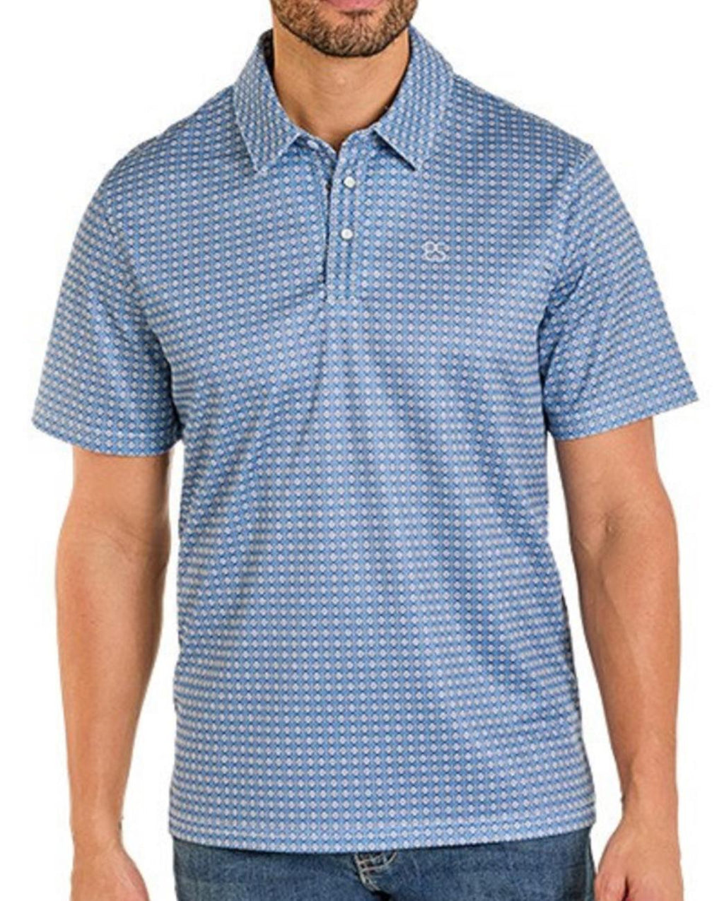 ROCK & ROLL POLO SNAP DIAMOND INDIGO PRINT MENS POLO |TM51T07536