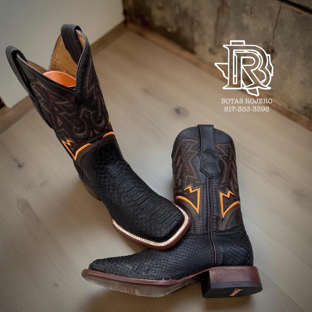 “ LIAM “ | MEN PYTHON MATTE BROWN ORIGINAL SQUARE TOE DENVER BOOTS