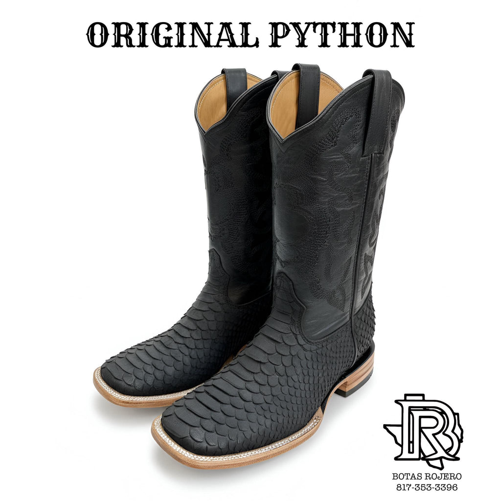 PYTHON ORIGINAL IRON SPUR WESTERN BOOTS | BLACK