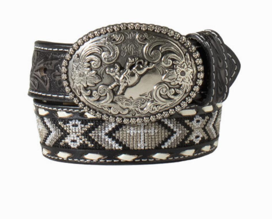 NOCONA BOY'S BLACK EMBROIDERED INLAY BELT | N4441601