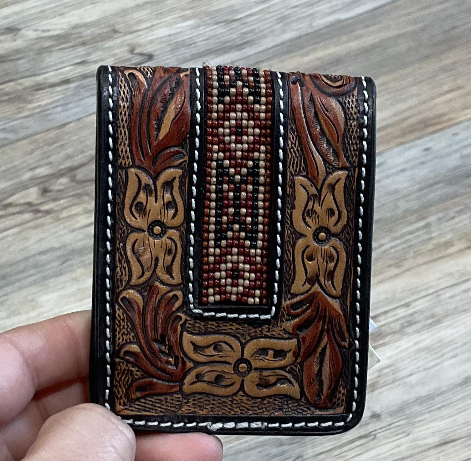 Twisted X Tan Tooled Money Clip Hand Painted with Beads | XH250FP