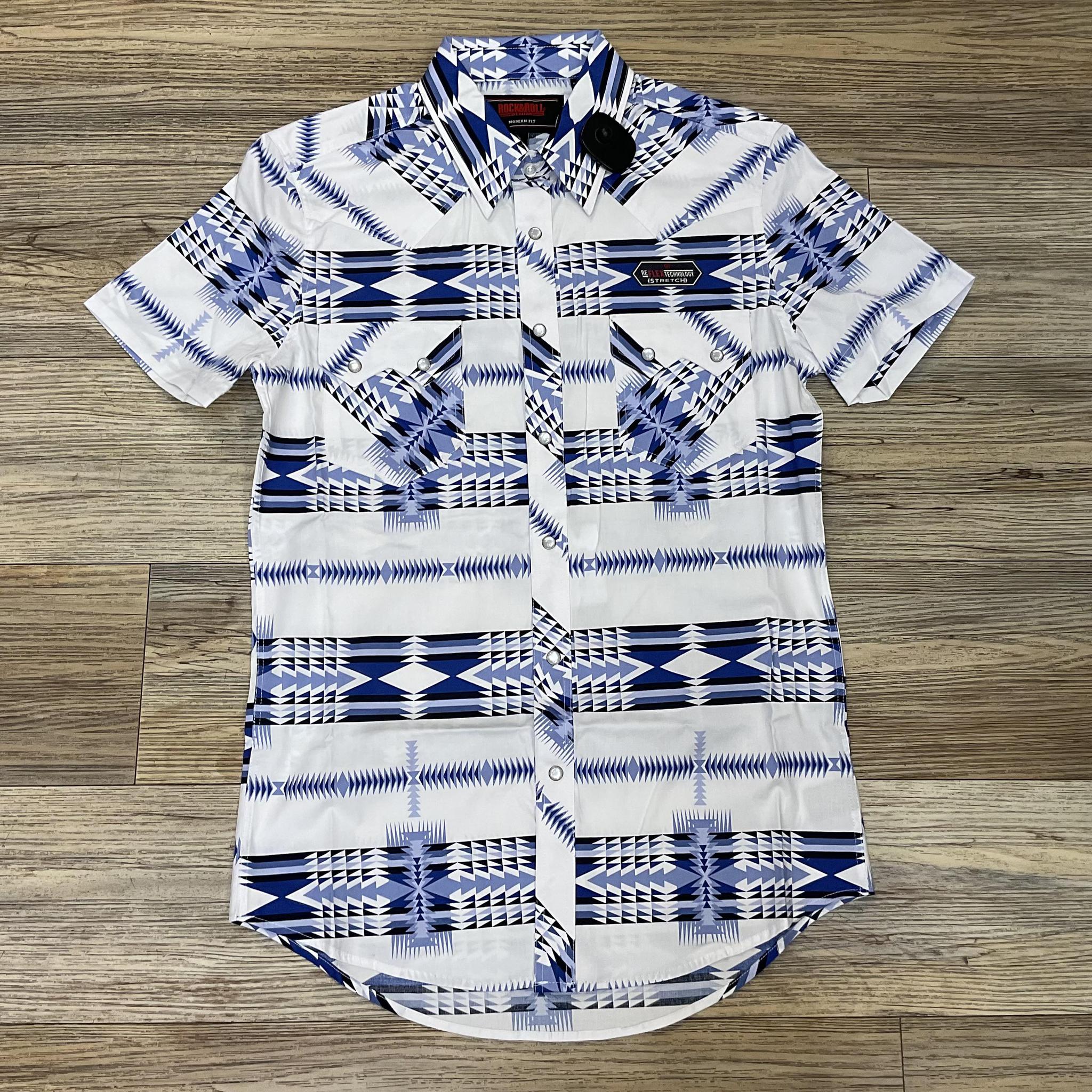 MEN’S ROCK & ROLL WHITE AZTEC PRINT SHORT SLEEVE SNAP SHIRT |BMN3S06495