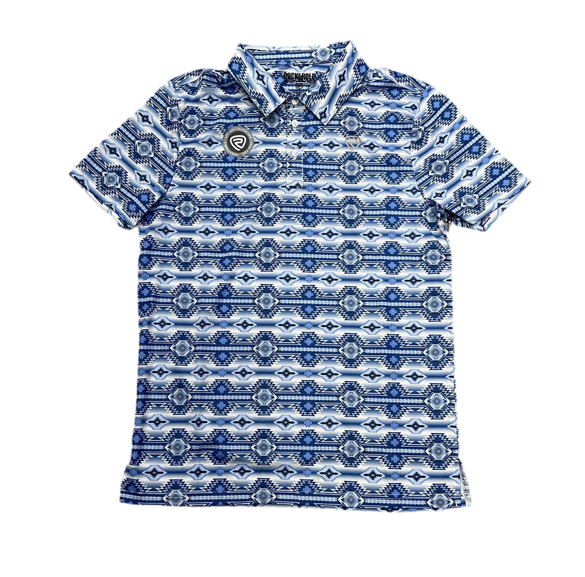 ‘’DAVID’’ MENS ROCK & ROLL BLUE AZTEC PRINT POLO | BMN51T07276