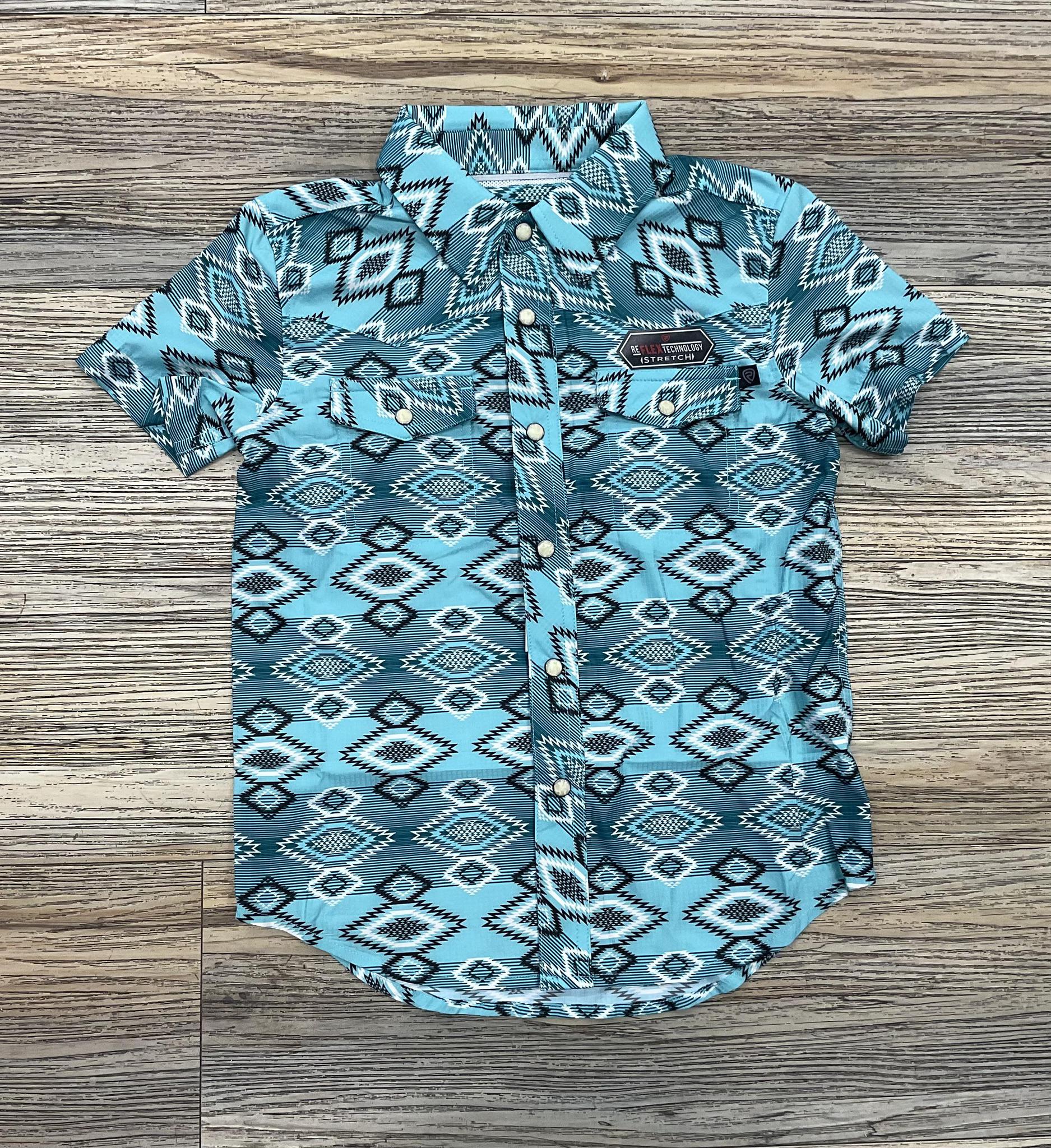 BOYS ROCK & ROLL TEK AZTEC TURQUOISE PRINTED SHIRT | BBN3S05959