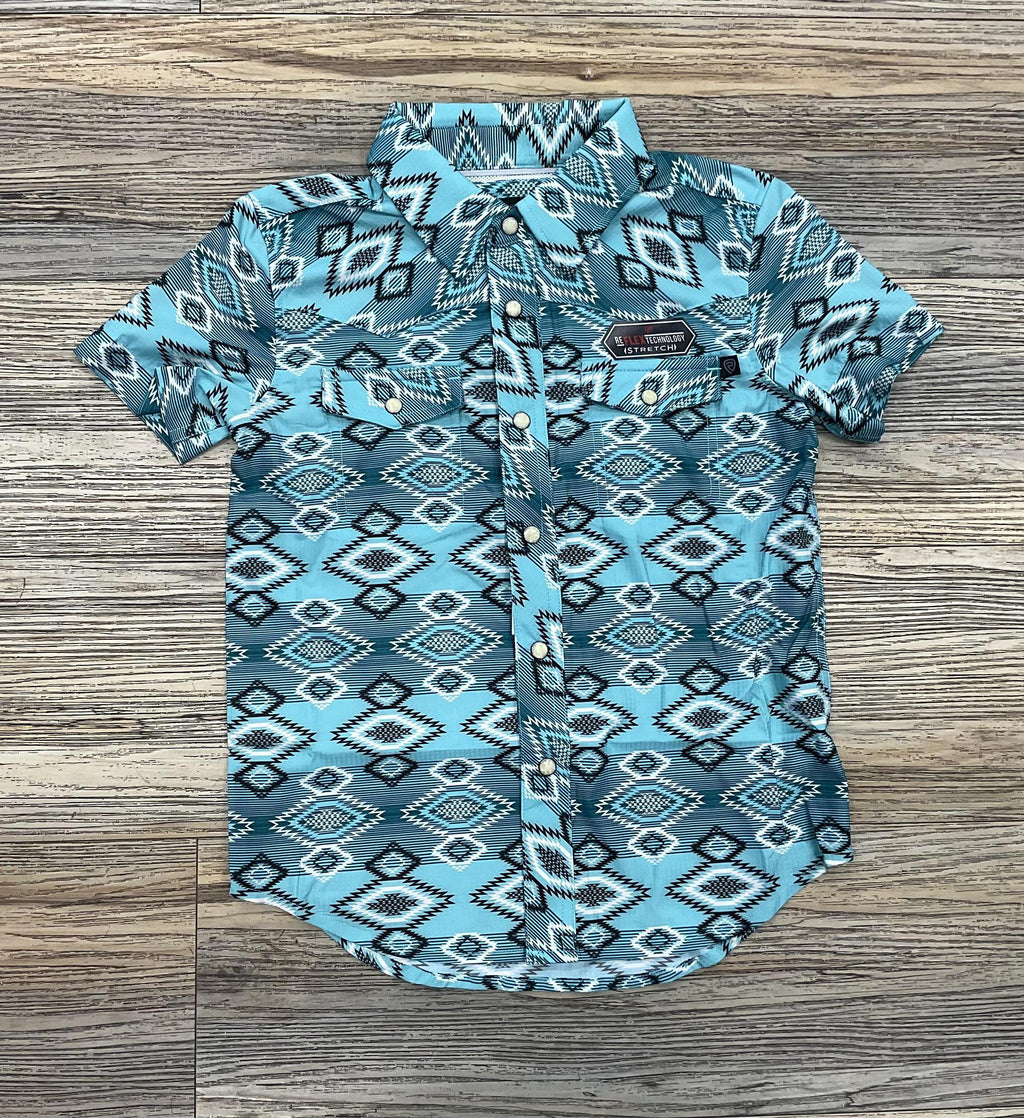 BOYS ROCK & ROLL TEK AZTEC TURQUOISE PRINTED SHIRT | BBN3S05959