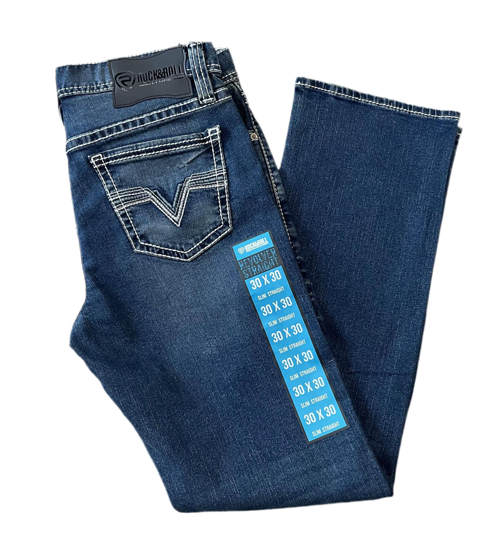 Mens Rock & Roll raised denim emb dark Vintage jeans | BM1RD04256 BLUE LABEL