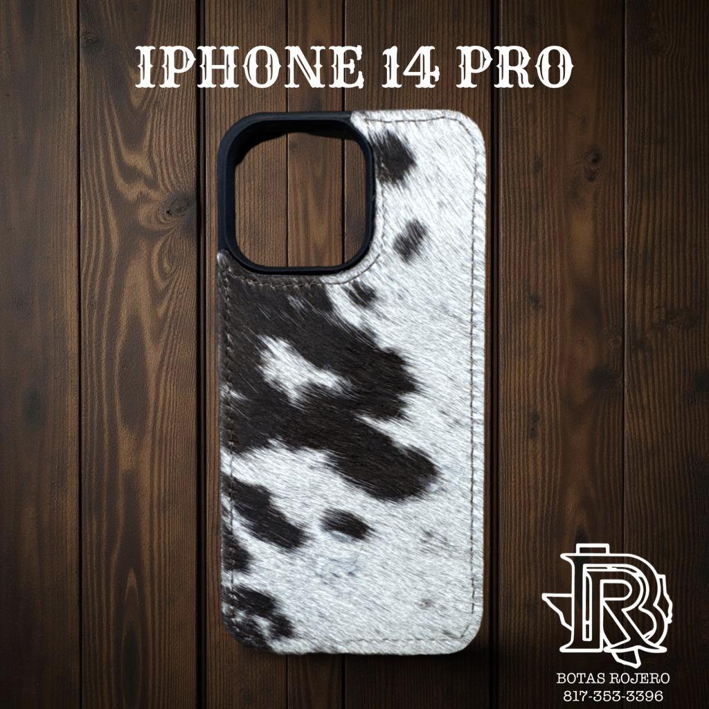 “ LEO “ | IPHONE 14 PRO CASE MEN WESTERN COWHIDE HIDE WHITE BLACK