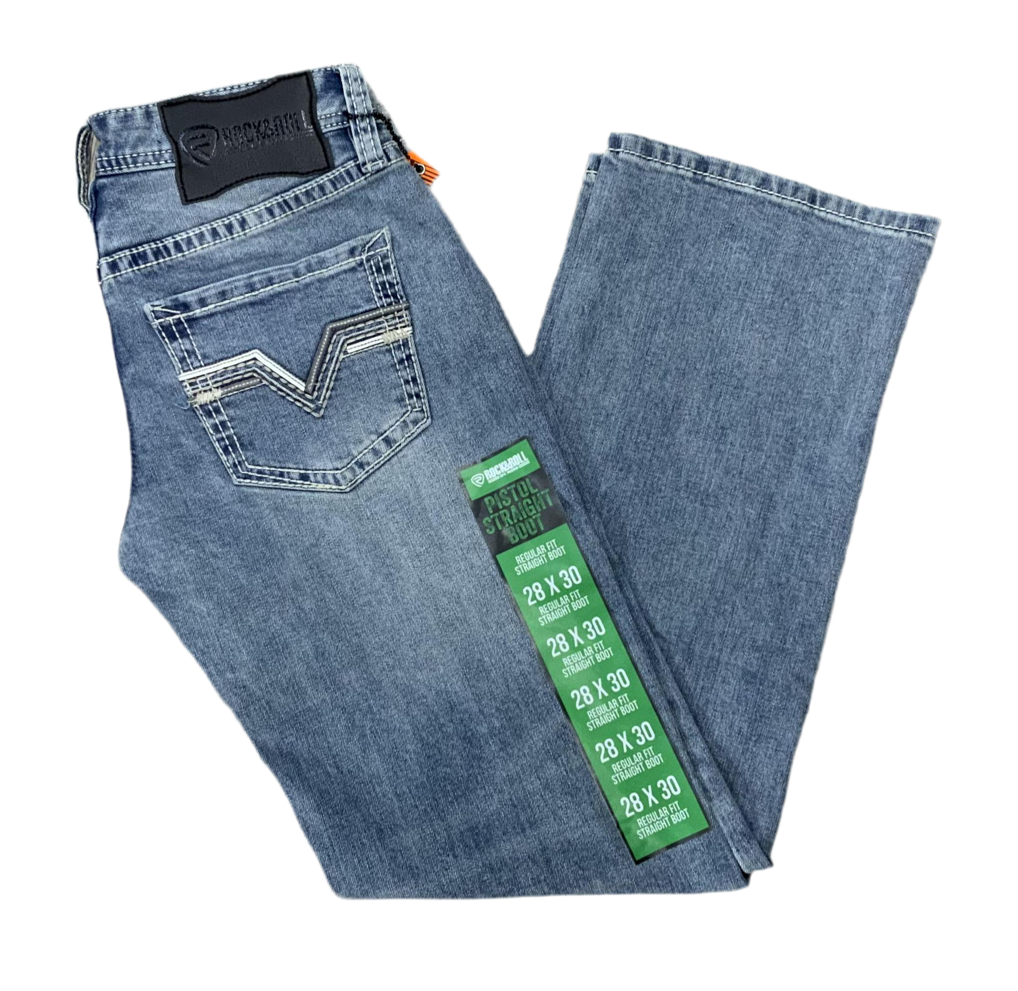 MEN’S ROCK & ROLL GREY EMB LIGHT VINTAGE  PISTOL STRAIGHT BOOT JEANS | BM1PD06133 GREEN LEBEL