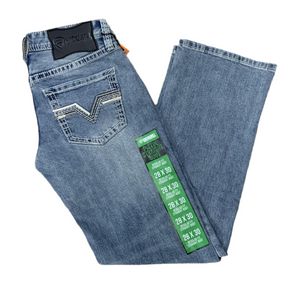 MEN’S ROCK & ROLL GREY EMB LIGHT VINTAGE  PISTOL STRAIGHT BOOT JEANS | BM1PD06133 GREEN LEBEL