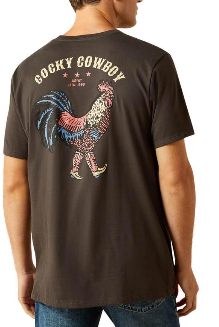 ARIAT MENS VINTAGE BLACK COWBOY COCKY T-SHIRT |10058894