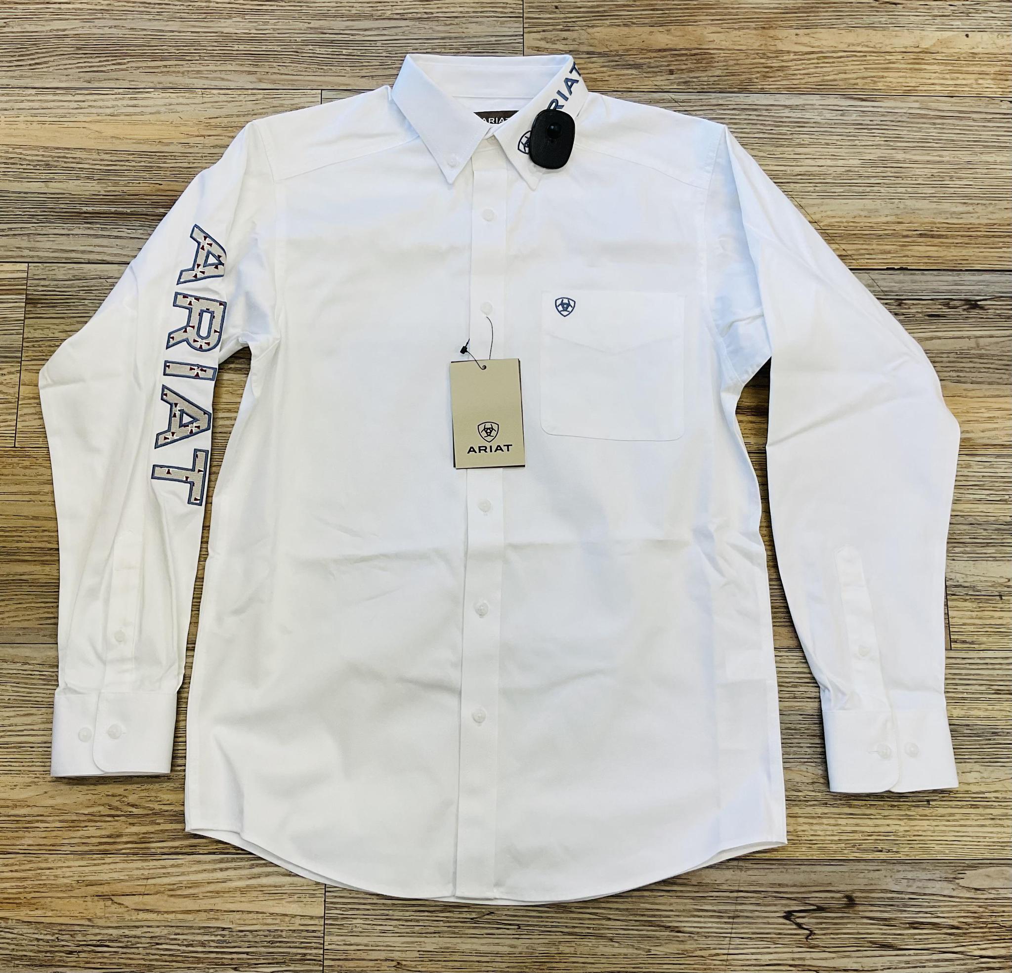 MEN’S ARIAT TEAM LOGO TWILL LONG SLEEVE WHITE/KHAKI SHIRT | 10055286